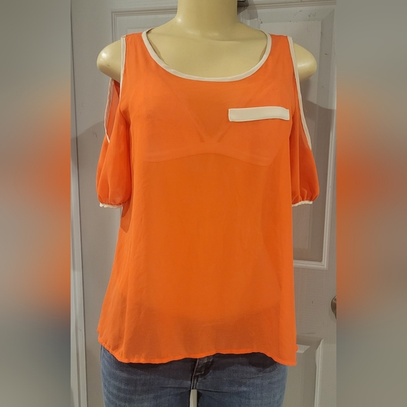 I.N. San Francisco orange & creme Blouse size small - Picture 1 of 8